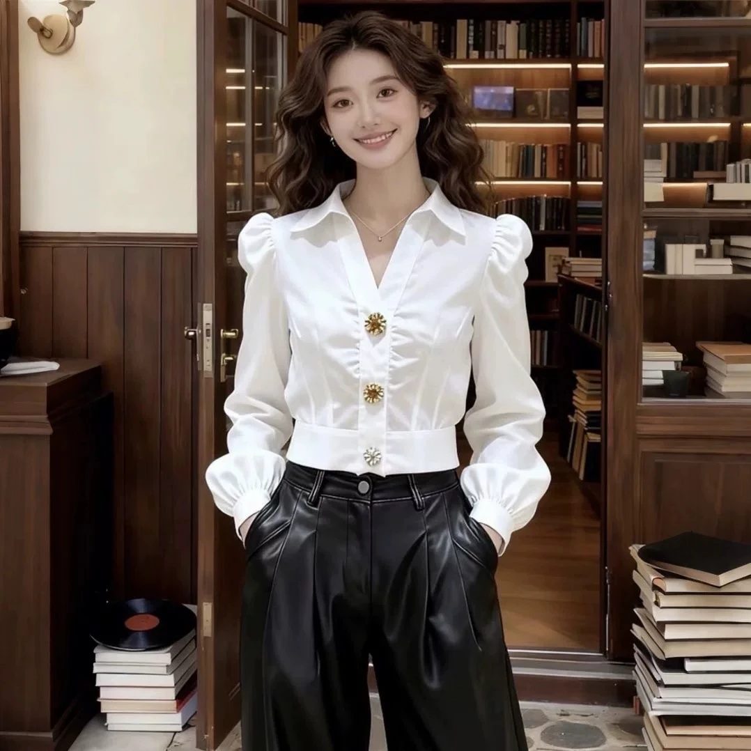 Women Formal Wear White Shirt - قميص أبيض أنيق برقبة على شكل