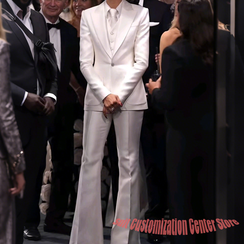 Women Formal Wear White Shirt - طقم بدلة نسائي من الساتان الأبيض