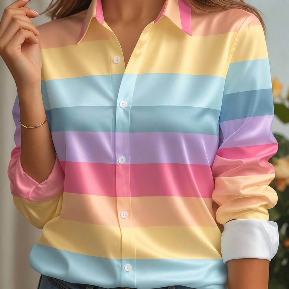Women'S Work Fashion - قميص نسائي من الساتان بياقة مدببة