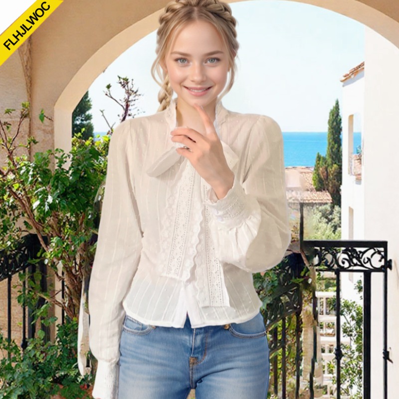 Women Formal Wear White Shirt - الرجعية خمر ربطة القوس فيونكة من