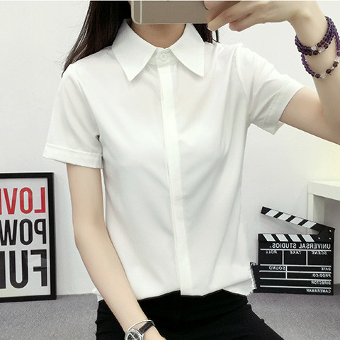 Women Formal Wear White Shirt - قميص أبيض فضفاض بأكمام قصيرة للنساء،