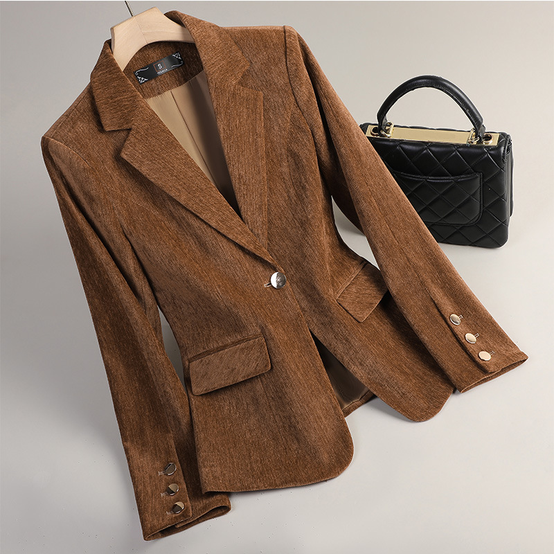Women'S Office Formal Wear For Ladies - سترة نسائية مخملية باللون الذهبي الأصفر