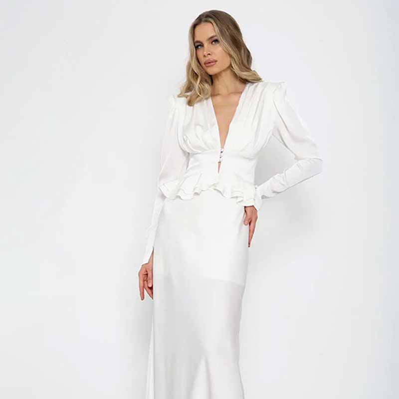 Women Formal Wear White Shirt - قميص نسائي أبيض بياقة على شكل