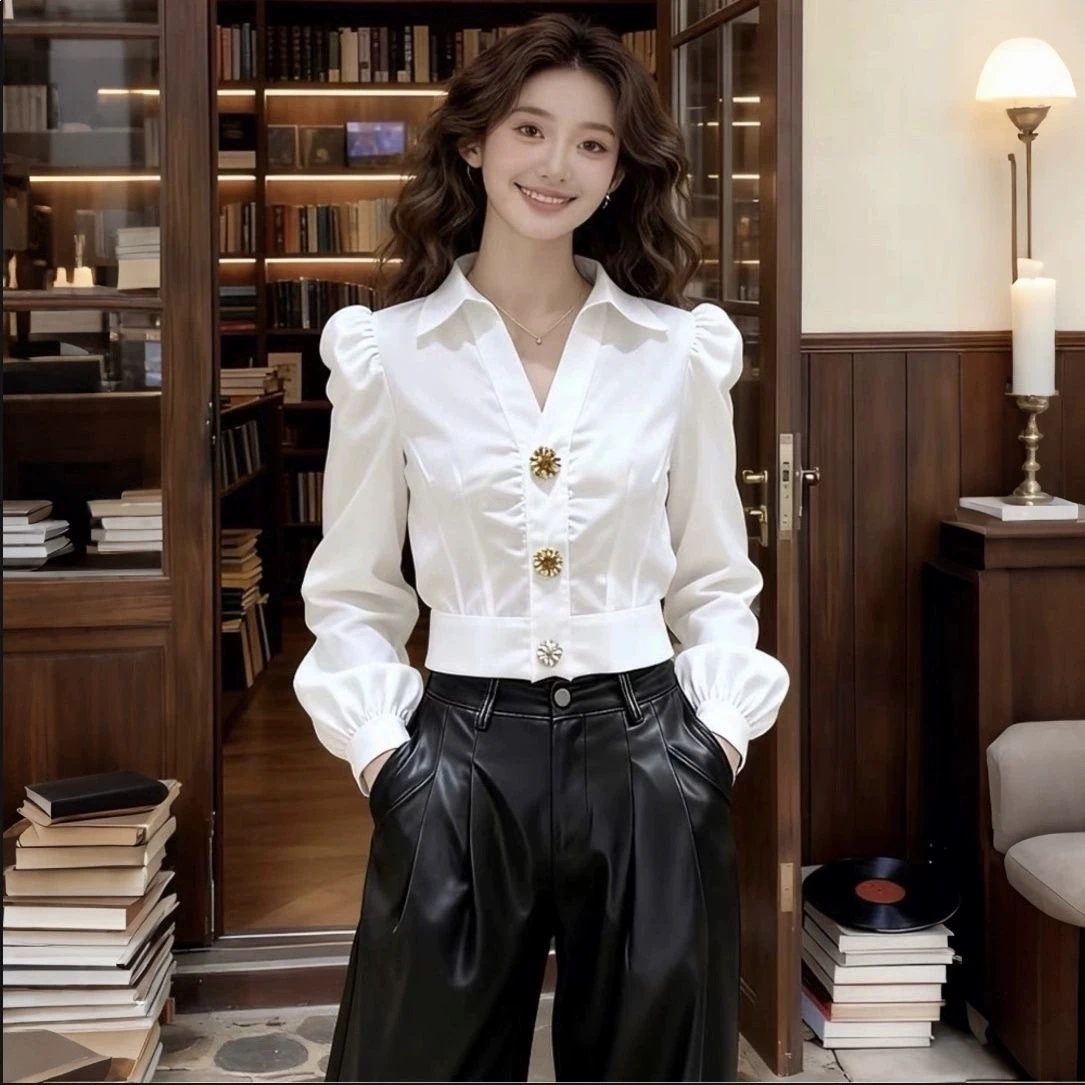 قميص أبيض أنيق برقبة على شكل V - مراجعة Women Formal Wear White Shirt وسعره