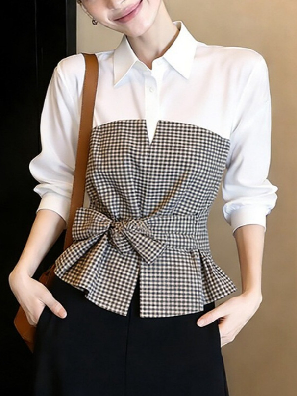 بلوزة جديدة بيضاء وسوداء بنقشة - مراجعة Women Formal Wear White Shirt وسعره