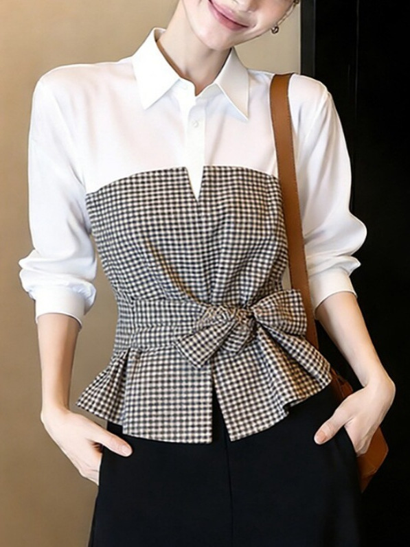بلوزة جديدة بيضاء وسوداء بنقشة - مراجعة Women Formal Wear White Shirt وسعره