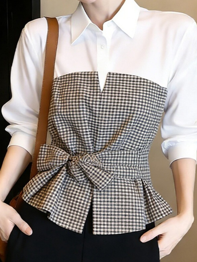 بلوزة جديدة بيضاء وسوداء بنقشة - مراجعة Women Formal Wear White Shirt وسعره