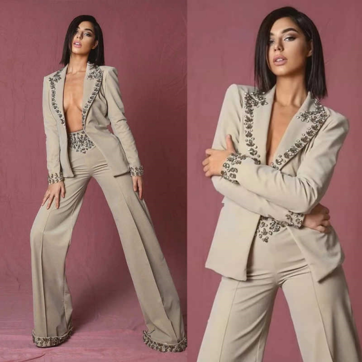 بدلة نسائية رائعة مرصعة بالأحج - مراجعة Women'S Formal Wear For A Wedding وسعره