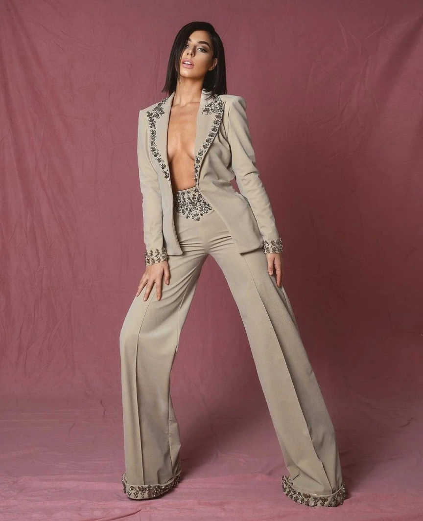 بدلة نسائية رائعة مرصعة بالأحج - مراجعة Women'S Formal Wear For A Wedding وسعره
