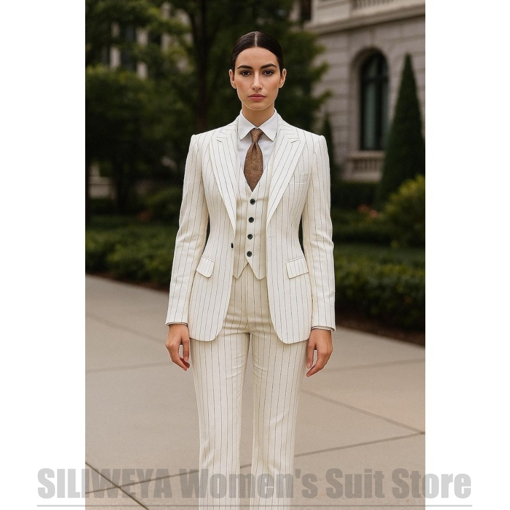 بدلة نسائية بيضاء مخططة من 3 ق - مراجعة Women Formal Wear White Shirt وسعره